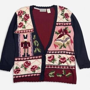 Jantzen Classics Vintage Christmas Cardigan Women’s XL Nutcracker Bells